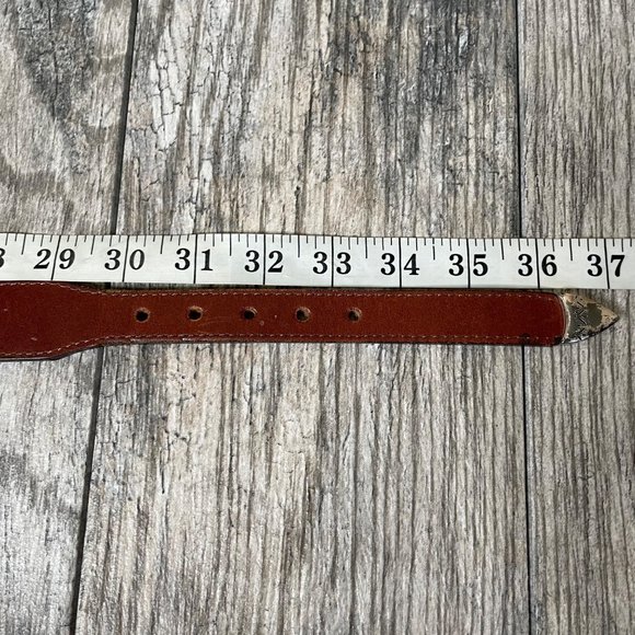 Vintage 90s Brighton Brown Leather Western Belt Silver Plated Buckle Size 32 - Picture 7 of 9